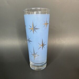 Vintage Bartlett Collins Glass MCM‎ Atomic North Star Blue & Gold Highball